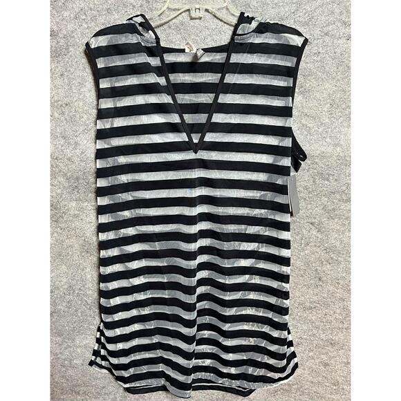 Kenneth Cole Swim Cover Up Large Beach Hooded Striped Resort Nautical Sheer Chic - Picture 1 of 8